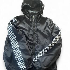 Rue21 Black Checkered Sleeve Windbreaker Jacket Size L
